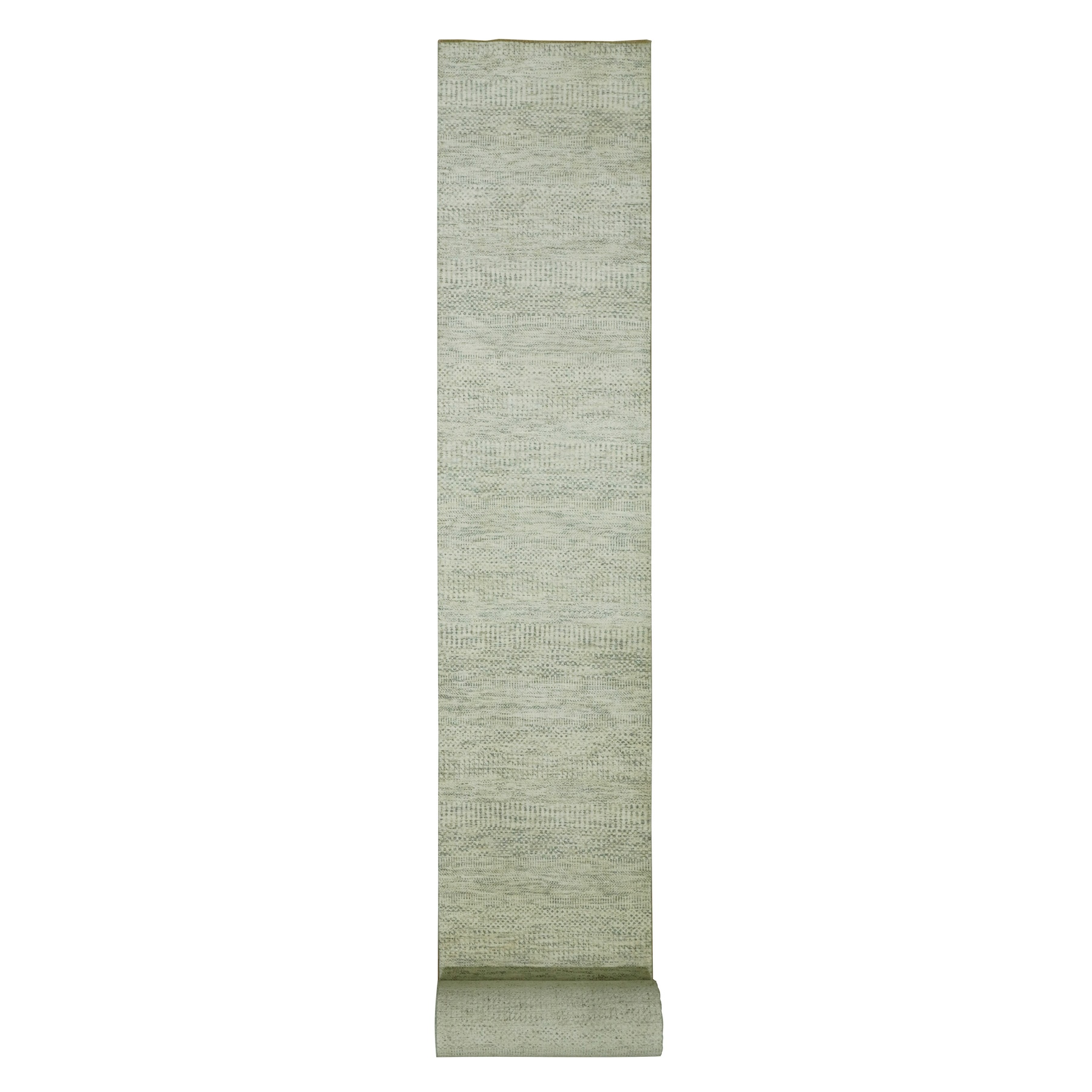2'6"x29'9" Aesthetic White, Vibrant Wool, Organic Sustainable Textile, Modern Grass Design, Tone On Tone, Hand Knotted XL Runner Oriental Rug 